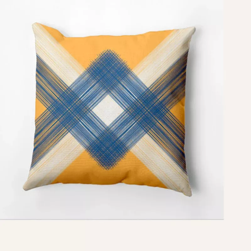 18 x 18 Yellow & Blue String Art Outdoor Throw Pillow | Pool Central