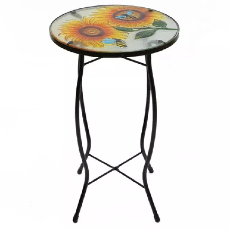 19 Sunflower & Bumblebee Glass Patio Side Table | Pool Central
