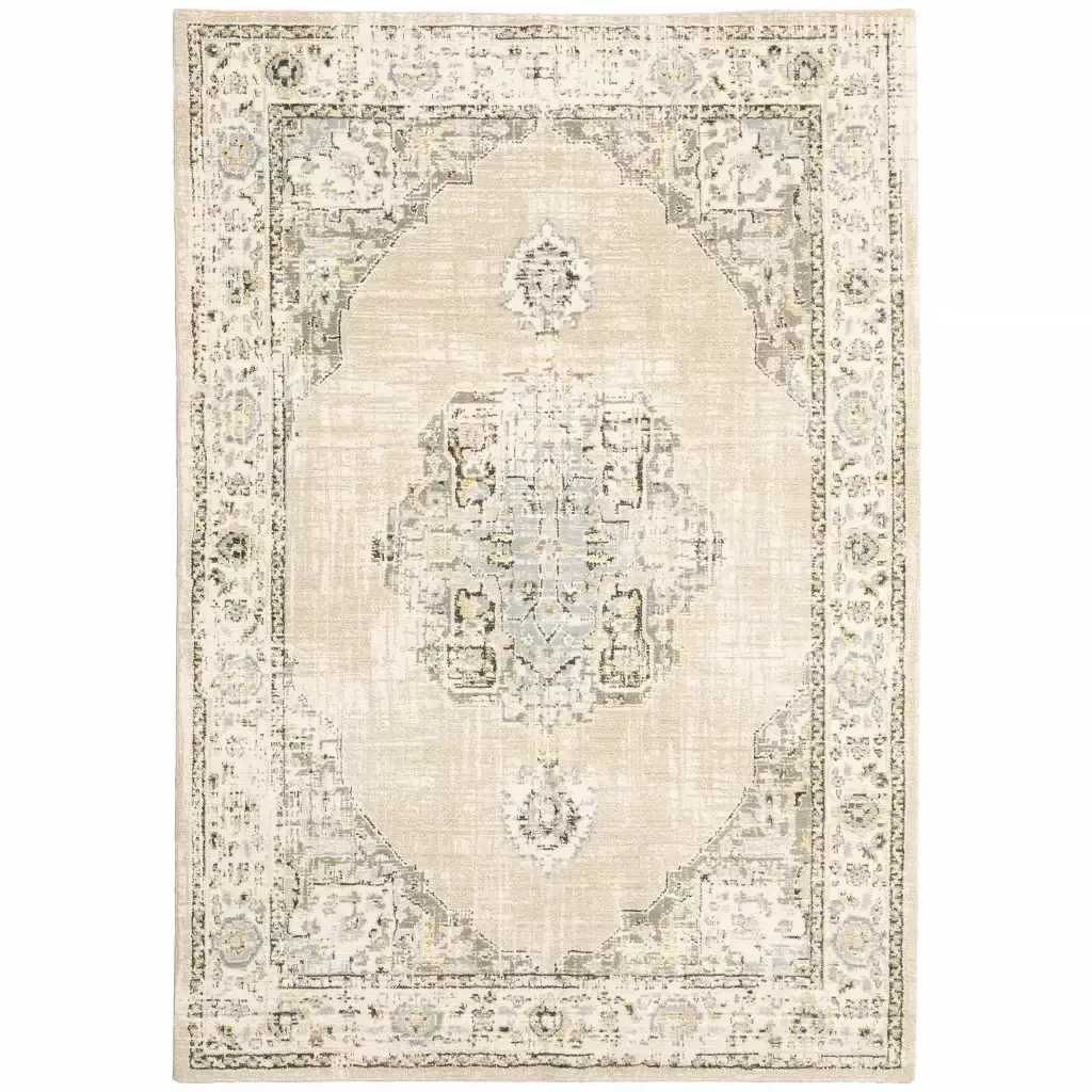 2' X 3' Beige and Ivory Power Loom Area Rug