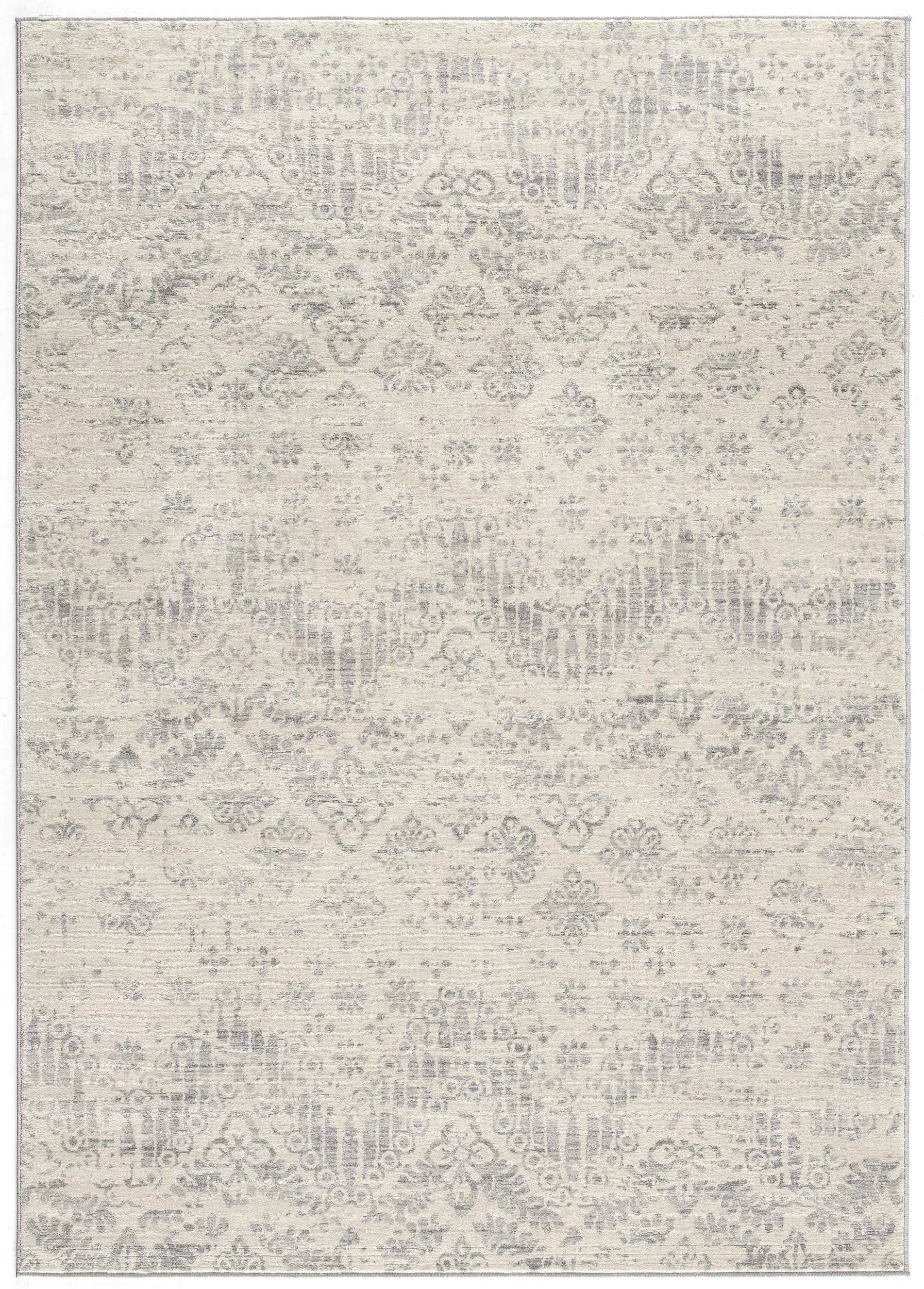 2' X 3' Ivory Distressed Ikat Pattern Scatter Rug
