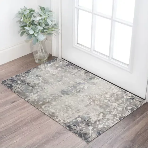 2' X 3' Navy And Beige Distressed Vines Scatter Rug