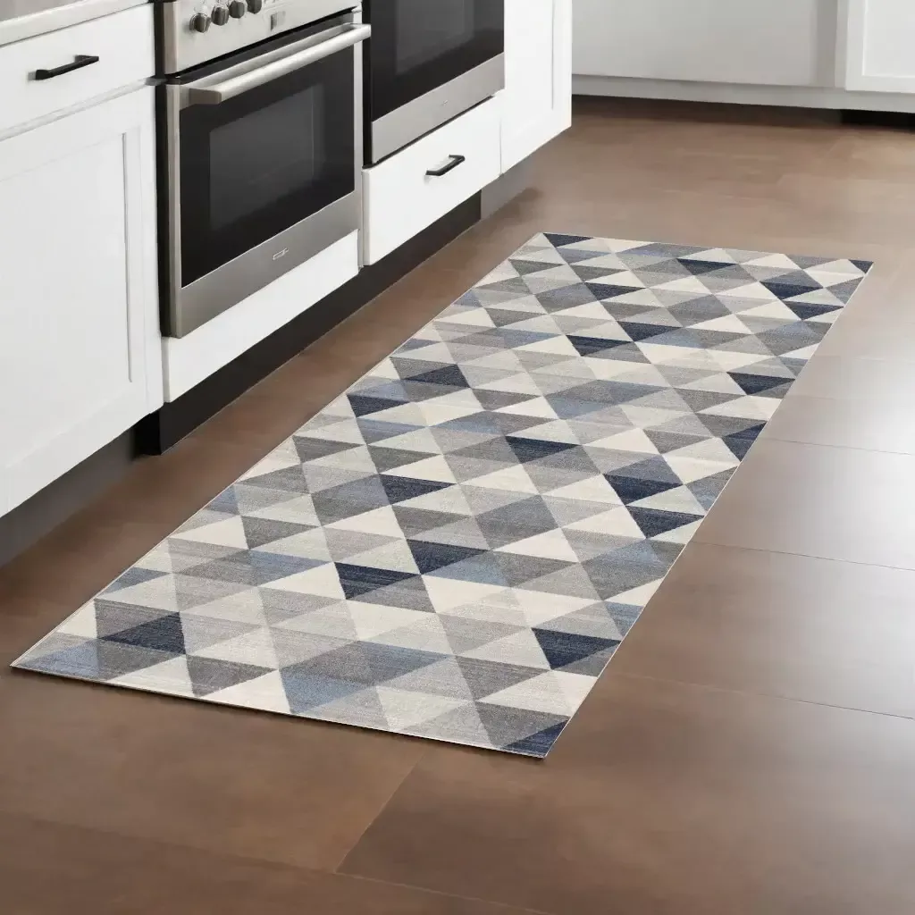 2' X 8' Navy Blue Geometric Diamond Runner Rug