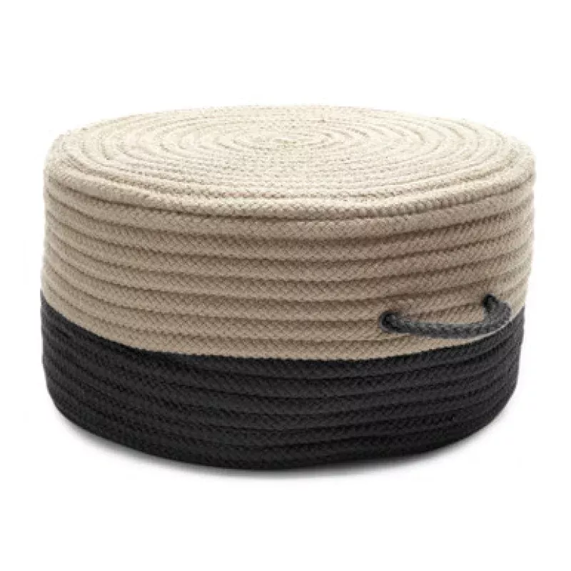 20 Beige & Black Handmade Round Pouf Ottoman | Pool Central