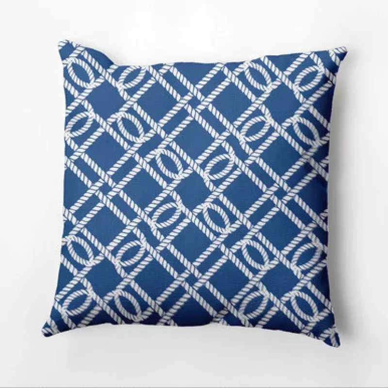 20 x 20 Blue & White Know the Ropes Square Outdoor Throw Pillow | Pool Central