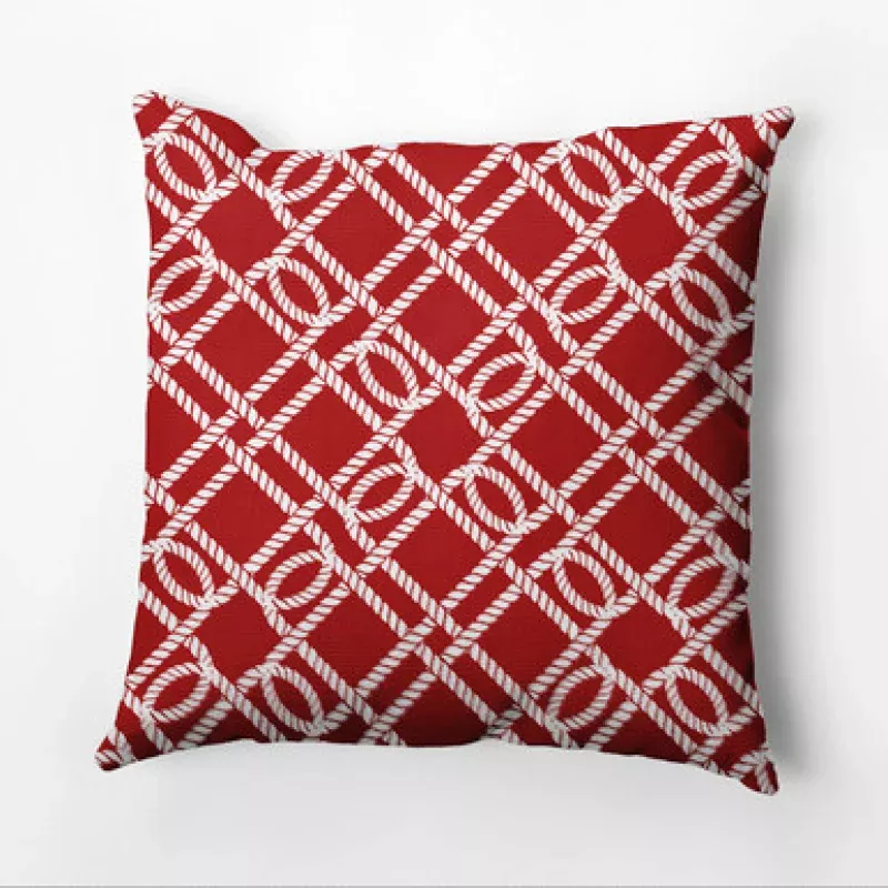20 x 20 Red & White Know the Ropes Square Outdoor Throw Pillow | Pool Central