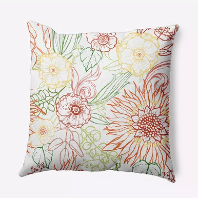 20 x 20 White & Orange Zentangle Outdoor Throw Pillow | Pool Central