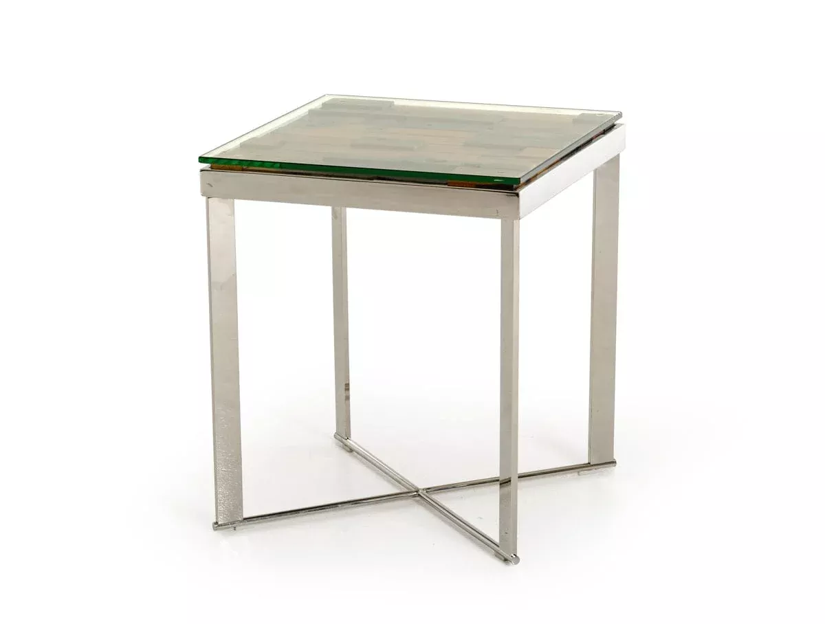 22" Silver And Brown Glass Square End Table