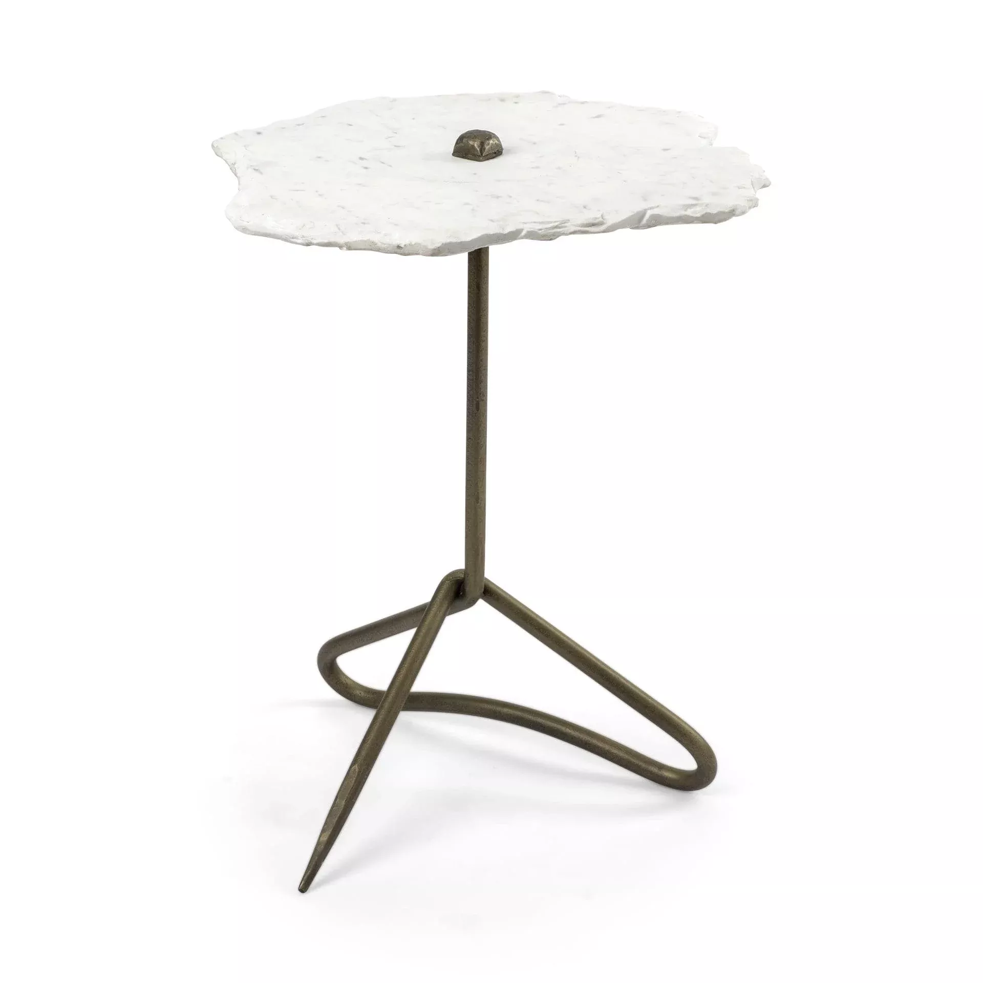23" Gold And White Marble End Table