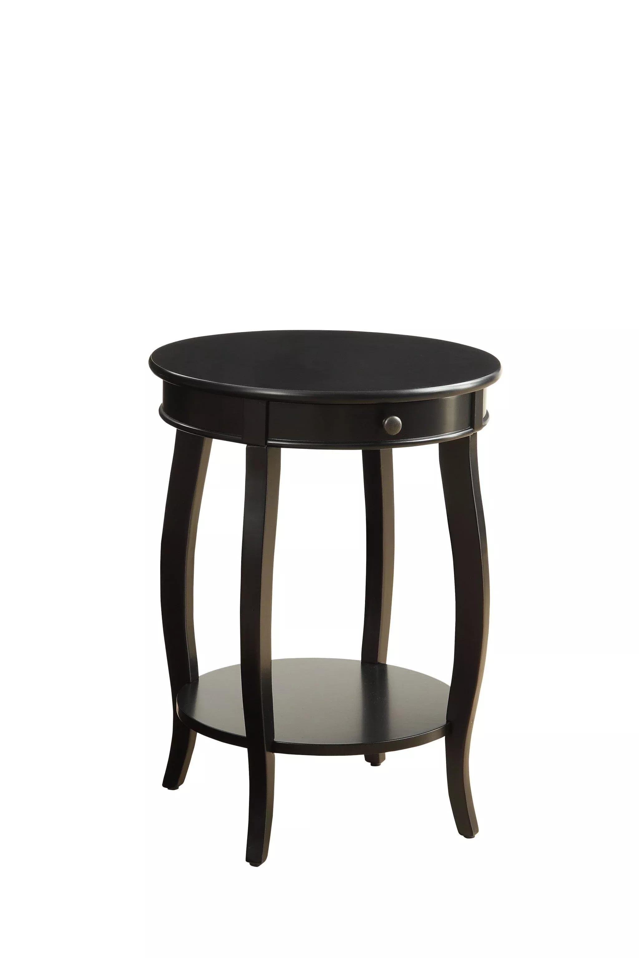24" Blakc And Black Solid Wood Round End Table With Shelf