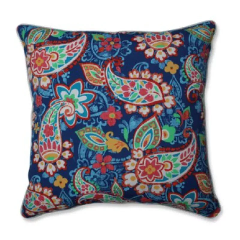25 Navy Blue & Red Paisley Patio Square Floor Pillow | Pool Central