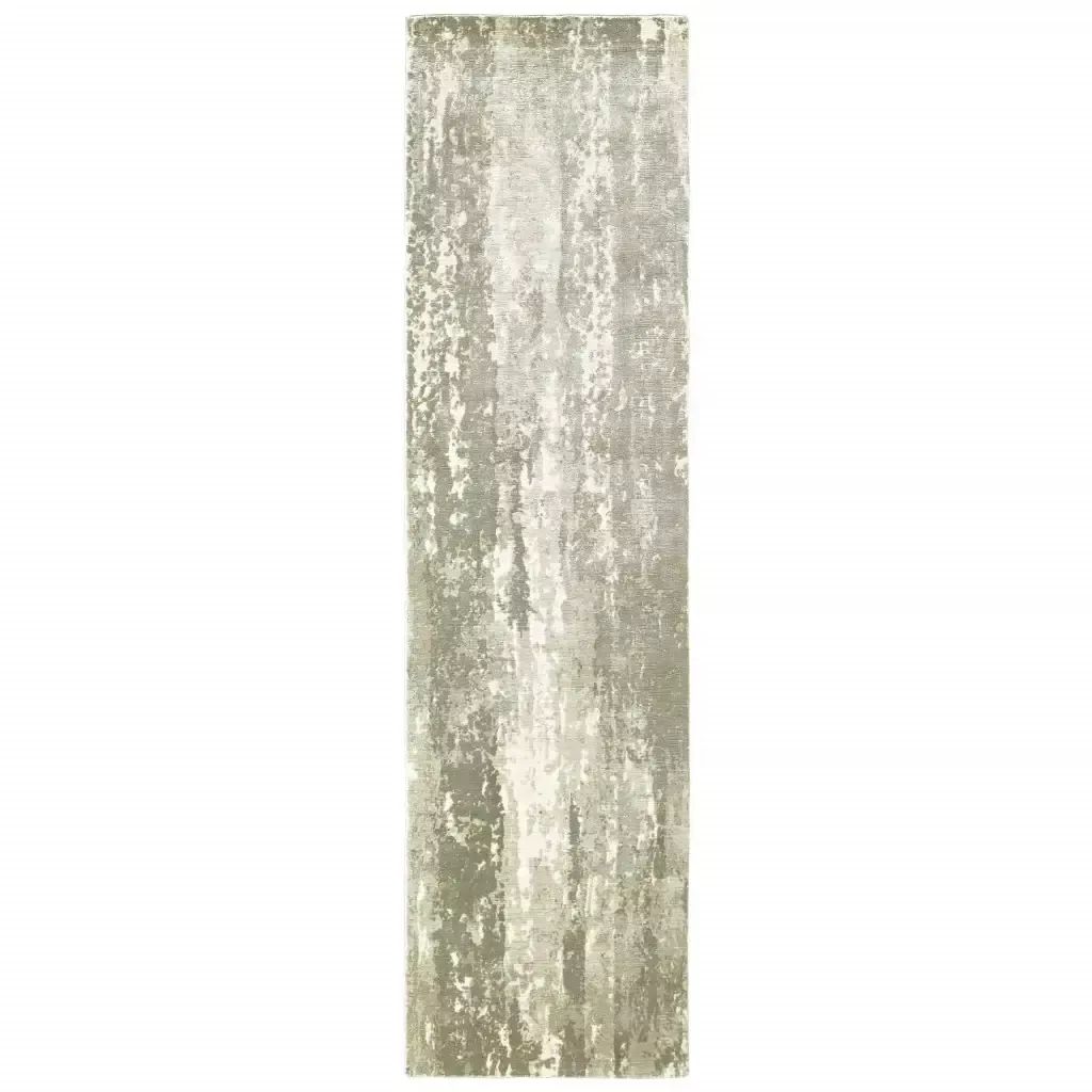 3' X 10' Gray And Ivory Abstract Splash Indoor Runner Rug