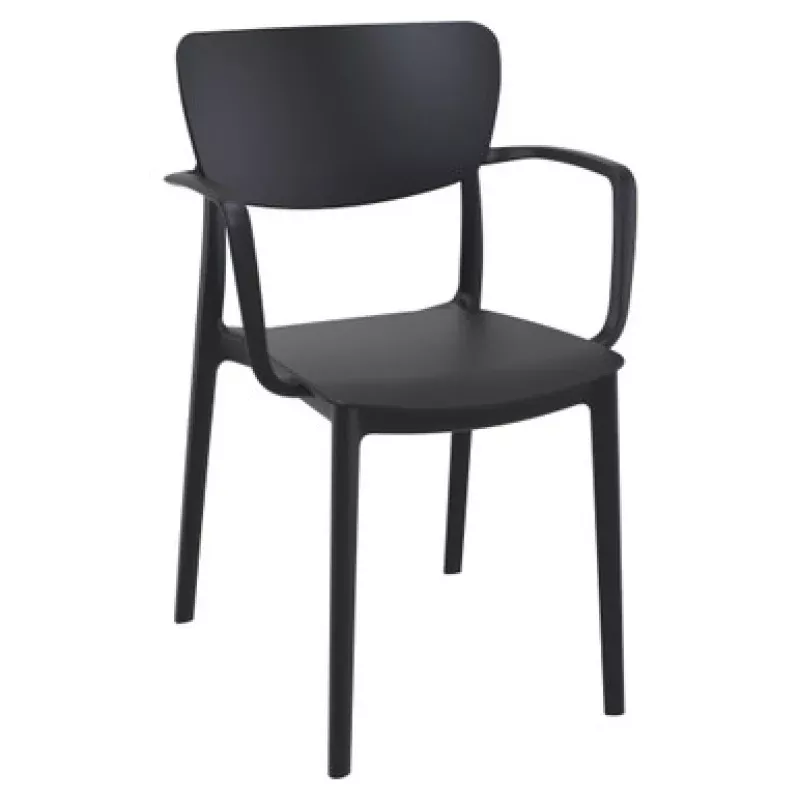 33 Black Sturdy Stackable Outdoor Patio Dining Arm Chair | Pool Central