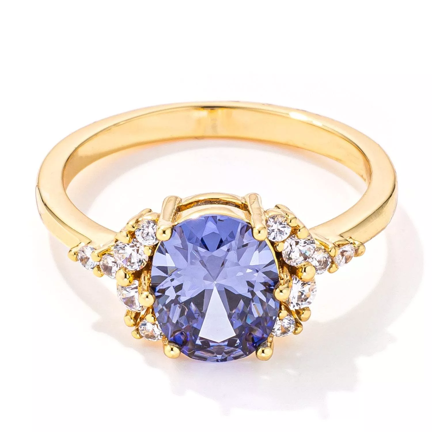 3ct. Gold Plated Oval Tanzanite CZ Engagement Ring