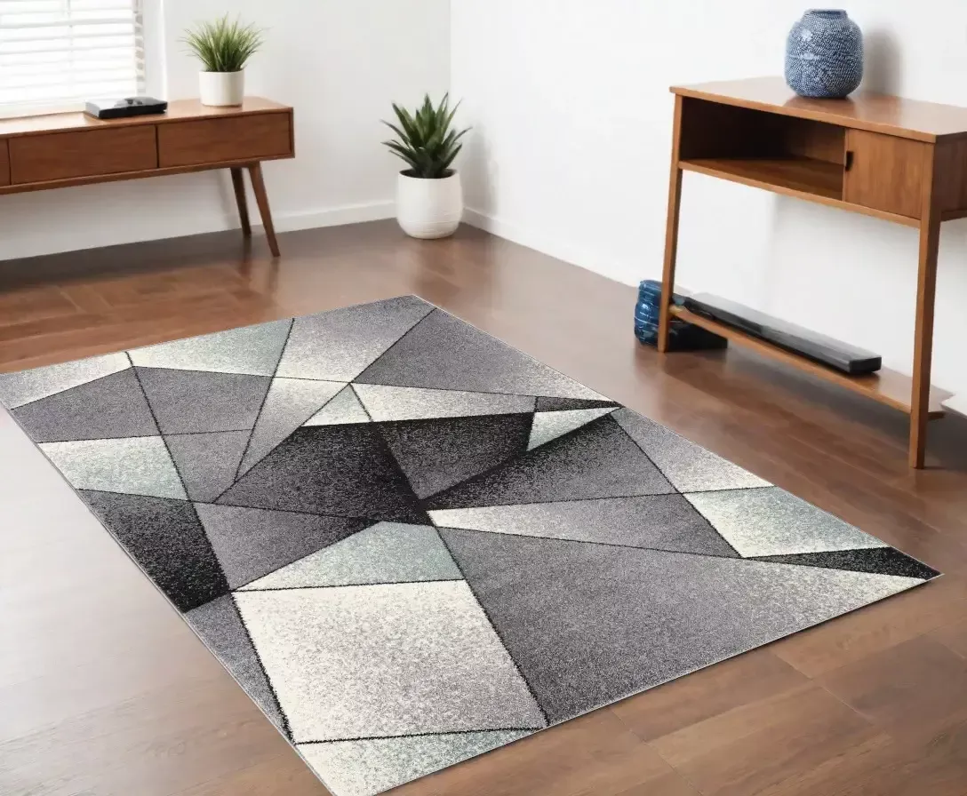 4' X 6' Gray And Blue Prism Pattern Area Rug