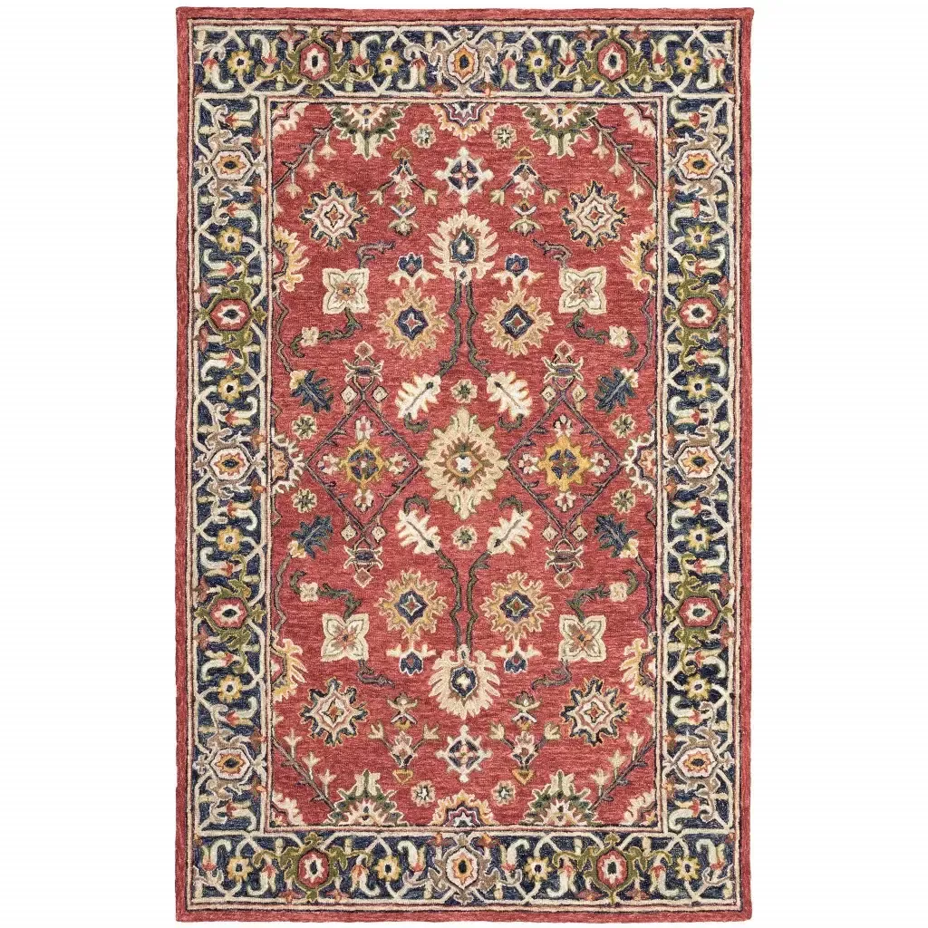 4' X 6' Red And Blue Bohemian Area Rug