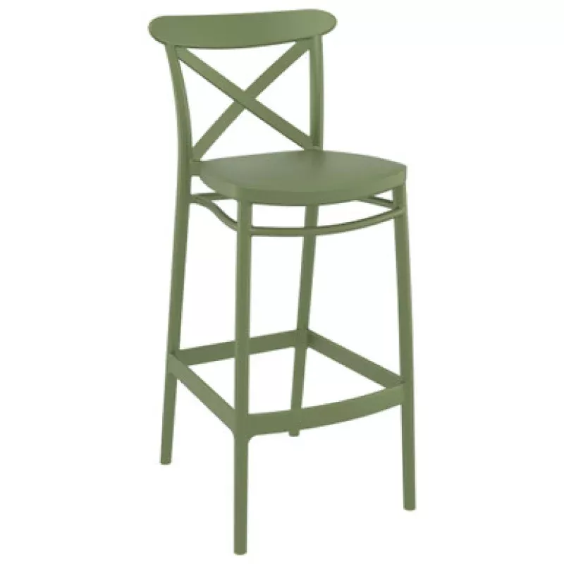 41.75 Olive Green Solid X Accented Outdoor Patio Bar Stool | Pool Central