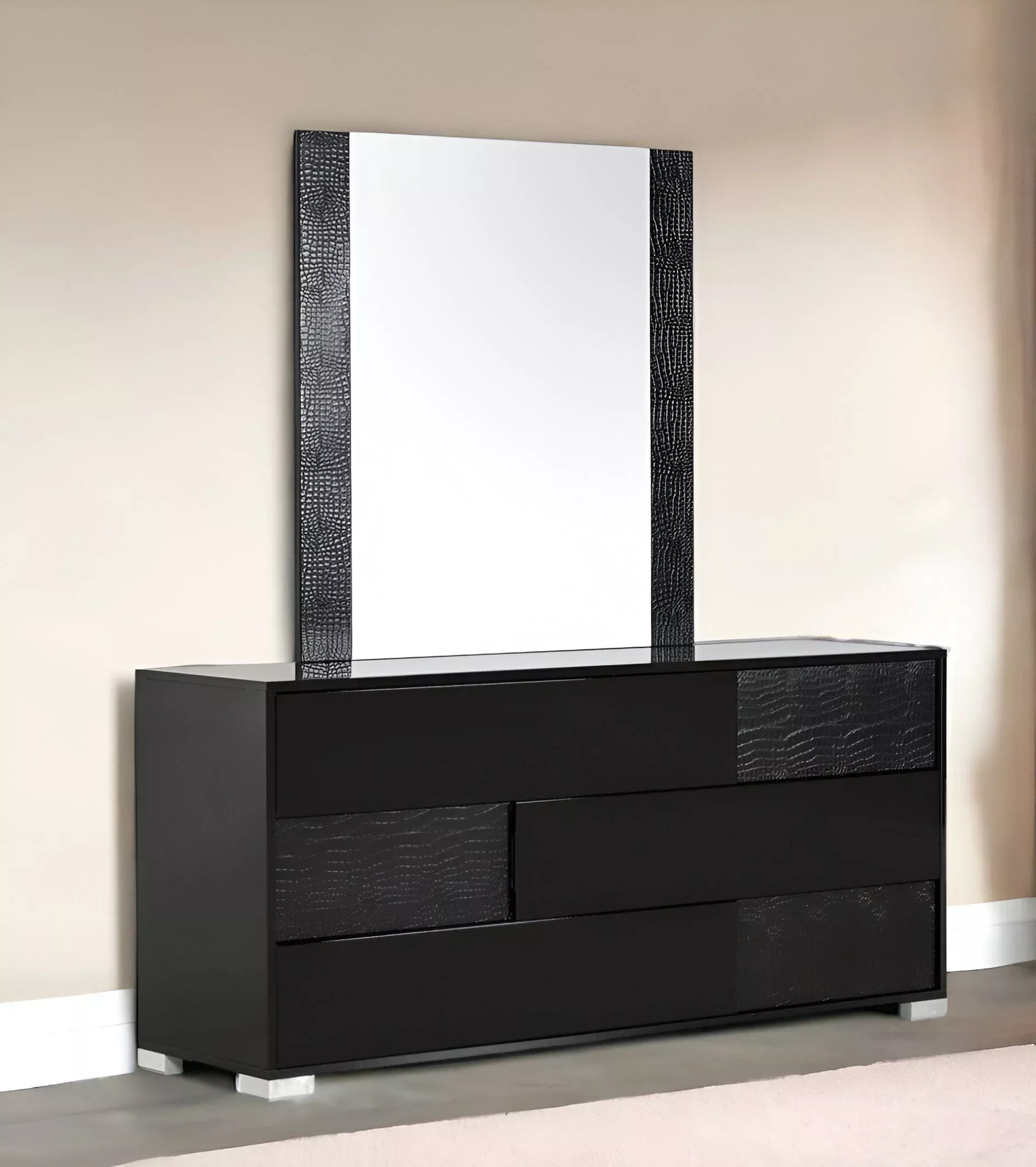 41" Black Mdf And Glass Mirror
