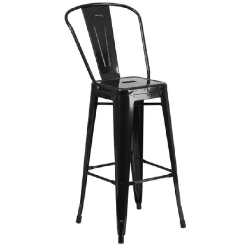 45.25 Black Contemporary Outdoor Patio Bar Stool with Removable Back | Pool Central