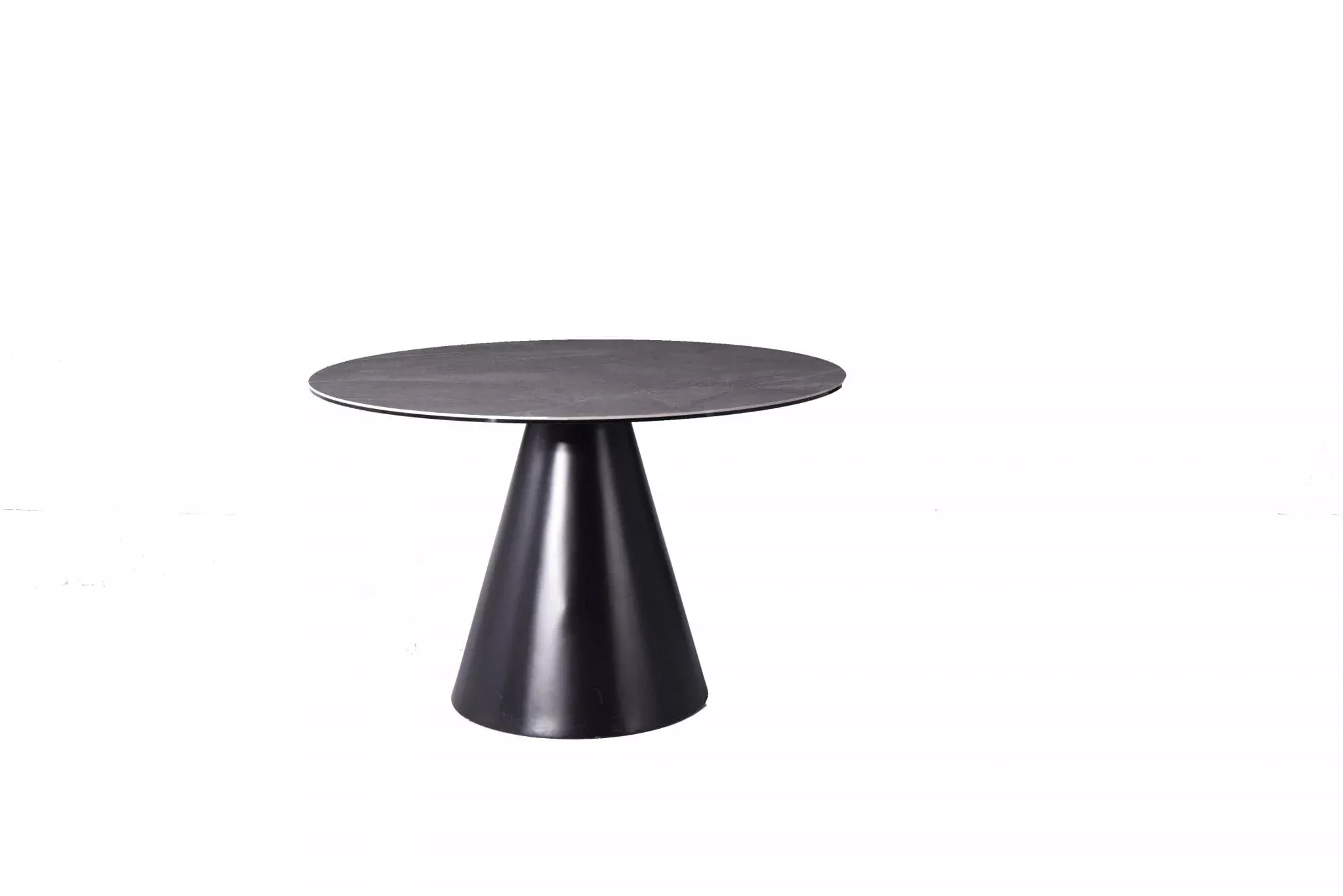 47" Gray Rounded Stone And Iron Pedestal Base Dining Table