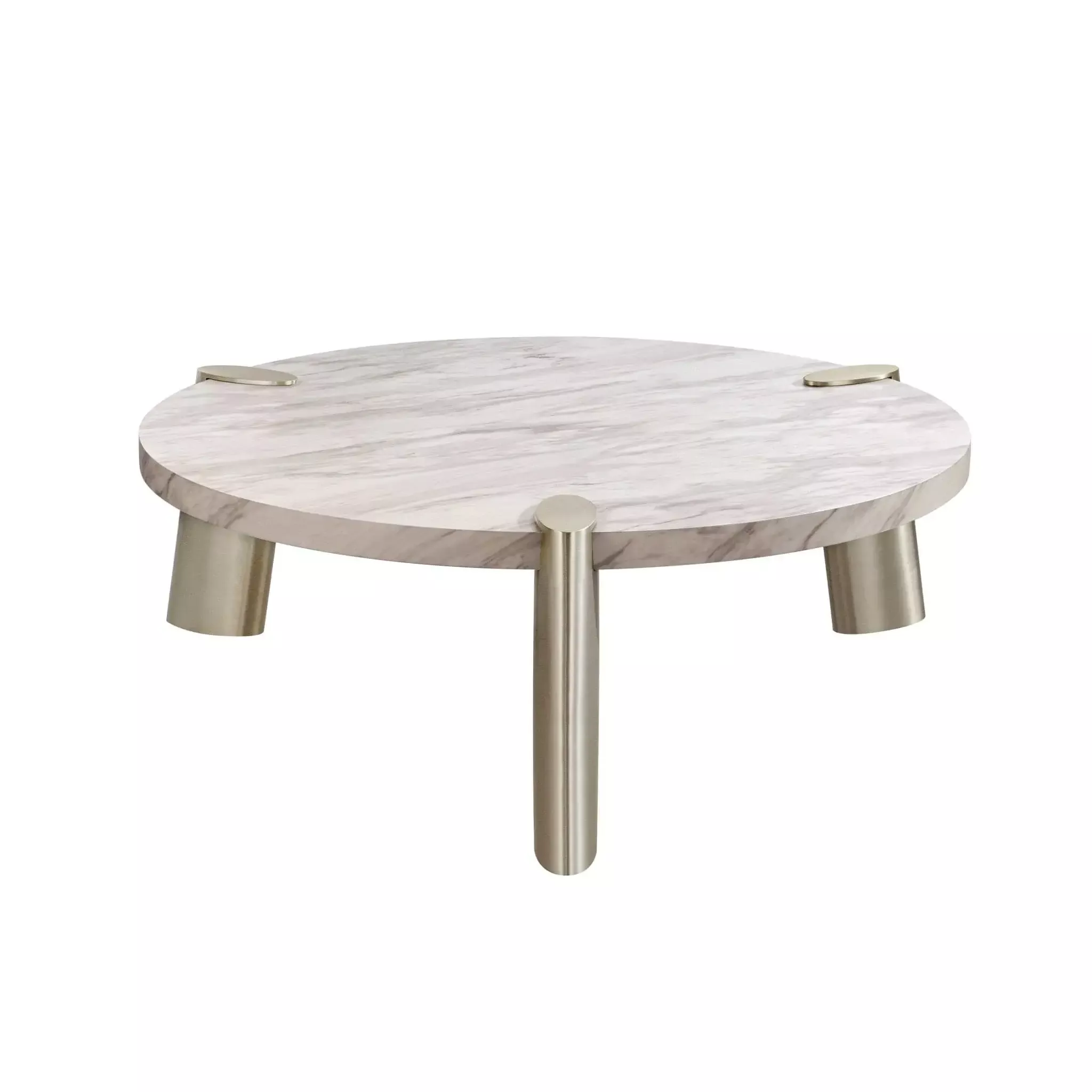 48" Gold And White Genuine Marble Round Coffee Table