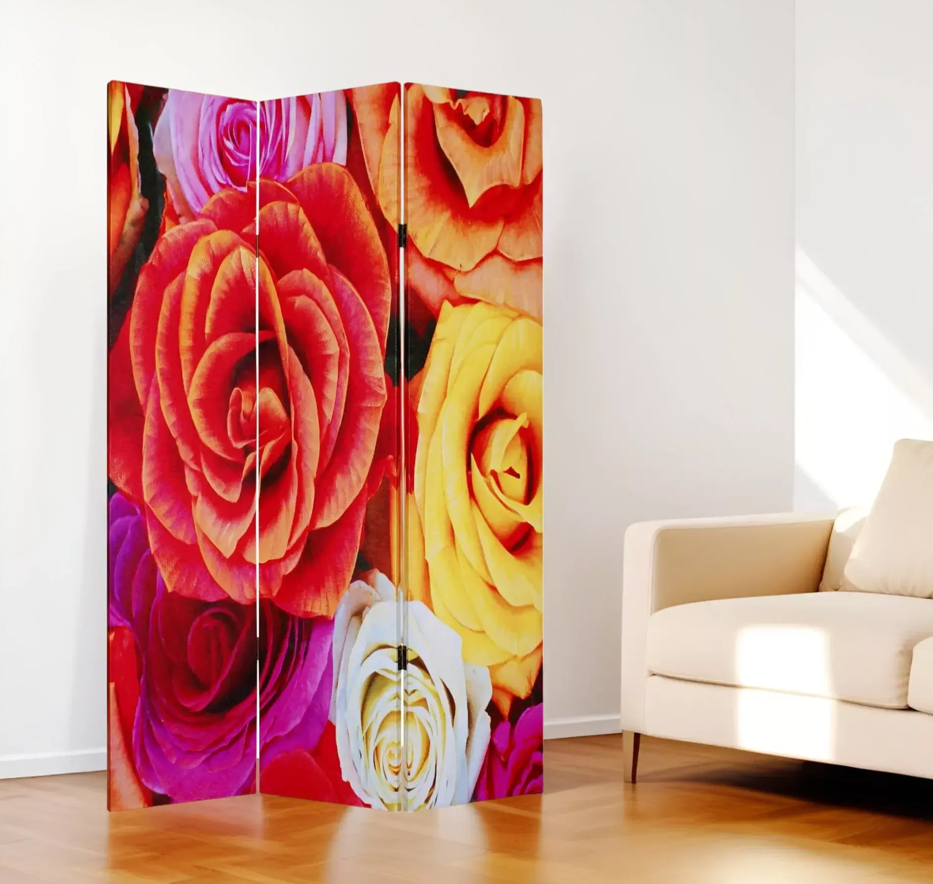 48 X 72 Multi Color Wood Canvas Daisy And RoseScreen