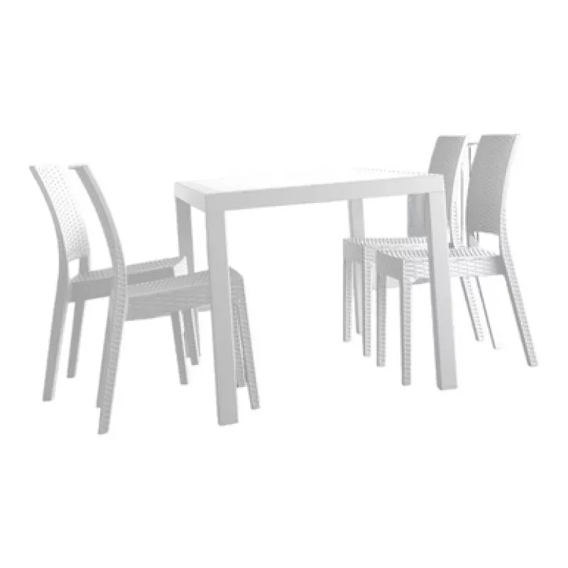 5-Piece White Wickerlook Square Patio Dining Set 34 | Pool Central
