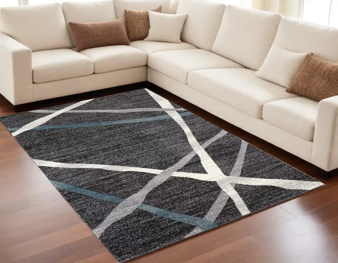 5' X 8' Distressed Black And Gray Abstract Area Rug