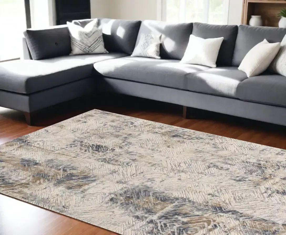 6' X 9' Beige Abstract Printed Area Rug