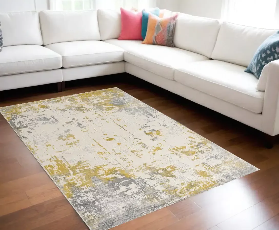 6' X 9' Gold Abstract Dhurrie Area Rug