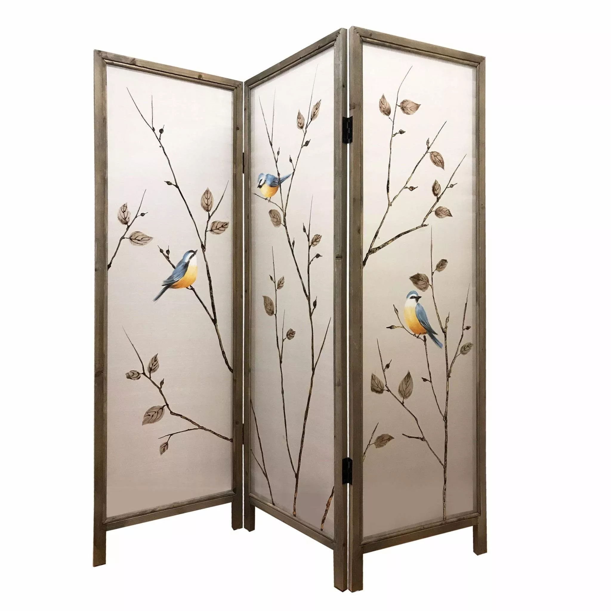 60 X 1 X 63 Brown Fabric And Wood3 Panel Screen