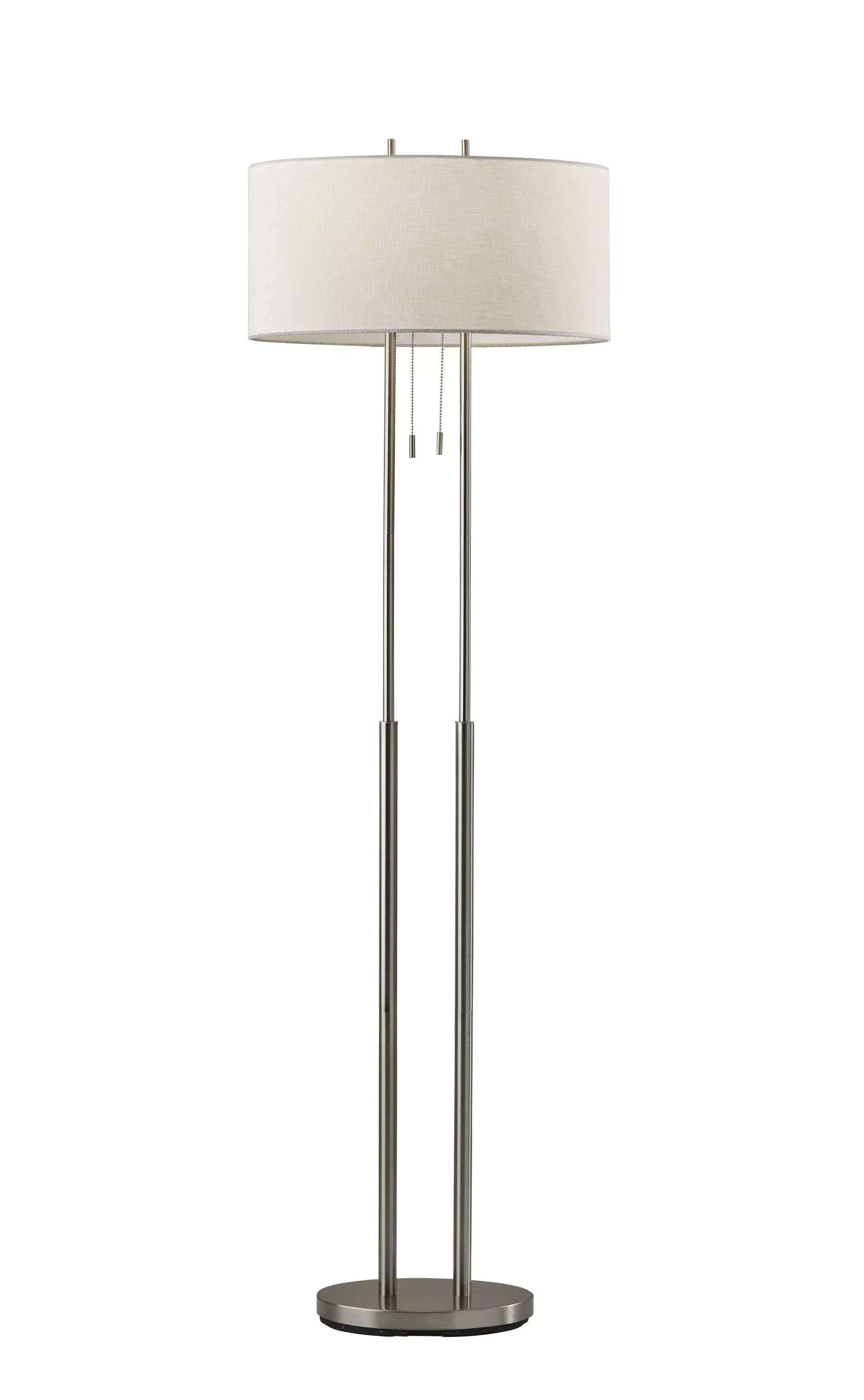 62" Brushed Task Floor Lamp With White Fabric Drum Shade