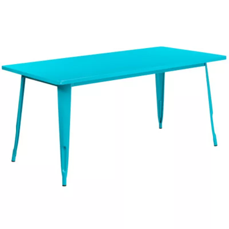 63” Teal Blue Rectangular Crystal Outdoor Cafe Table | Pool Central