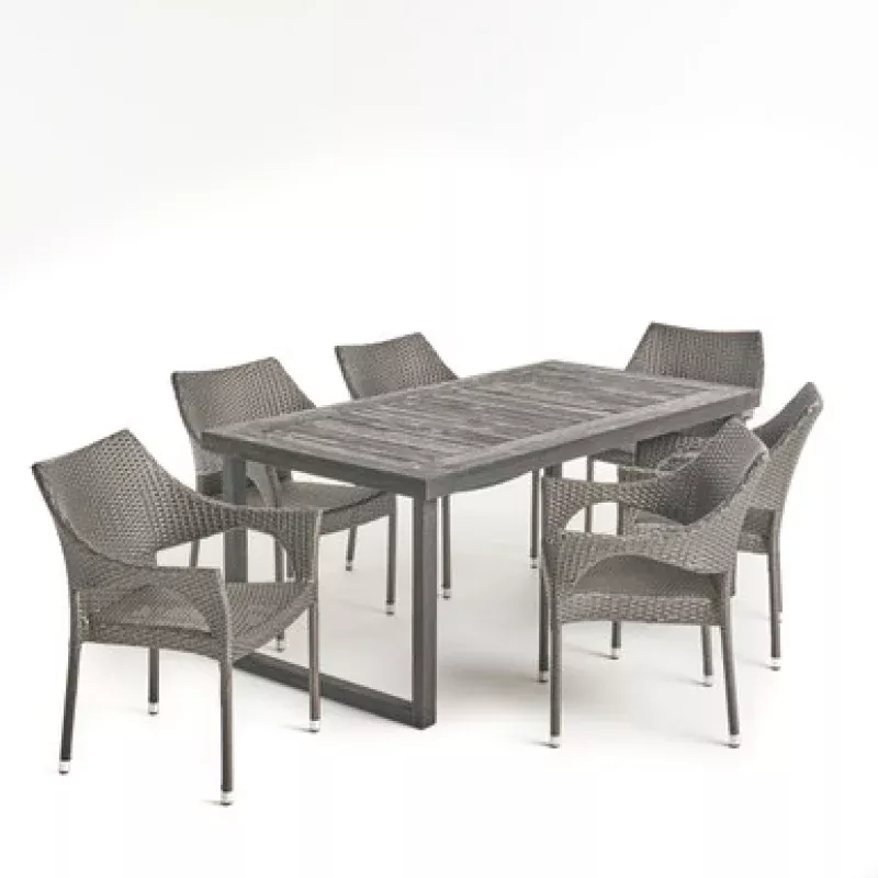 7-Piece Gray Solid Rectangular Outdoor Furniture Patio Dining Set | Pool Central