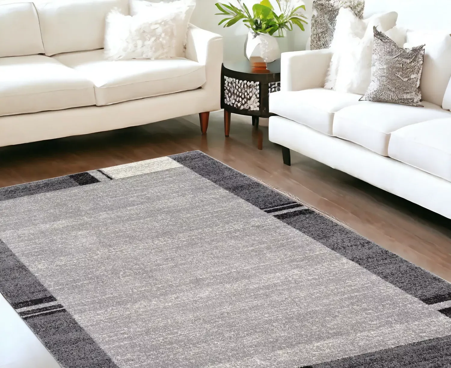 7' X 9' Gray Modern Bordered Area Rug