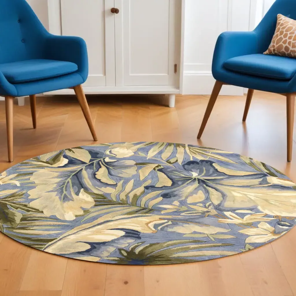 8' Blue Round Wool Hand Tufted Area Rug