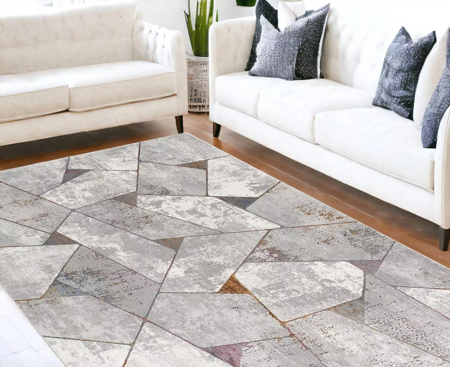 8' X 11' Grey Geometric Area Rug