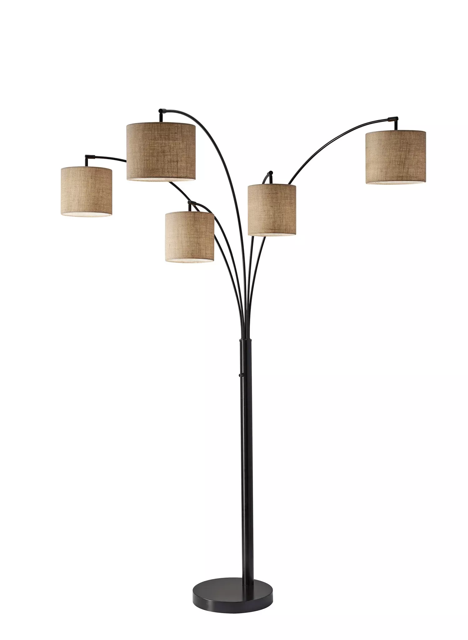 82" Black Five Light Tree Floor Lamp With Beige Solid Color Drum Shade