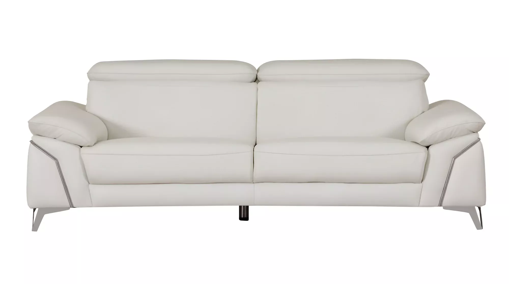 87" White Italian Leather Sofa With Silver Legs