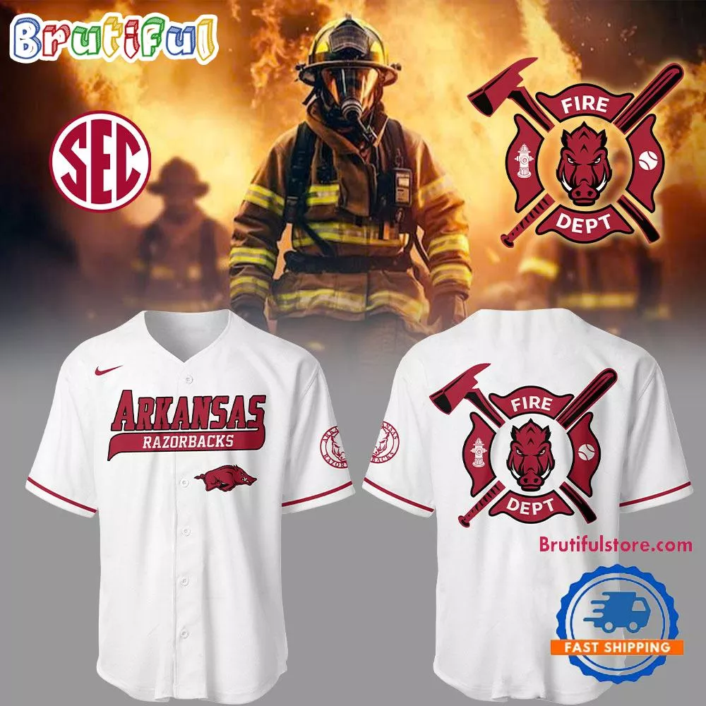 Arkansas Razorback x Firefighter Appreciation Night White Jersey
