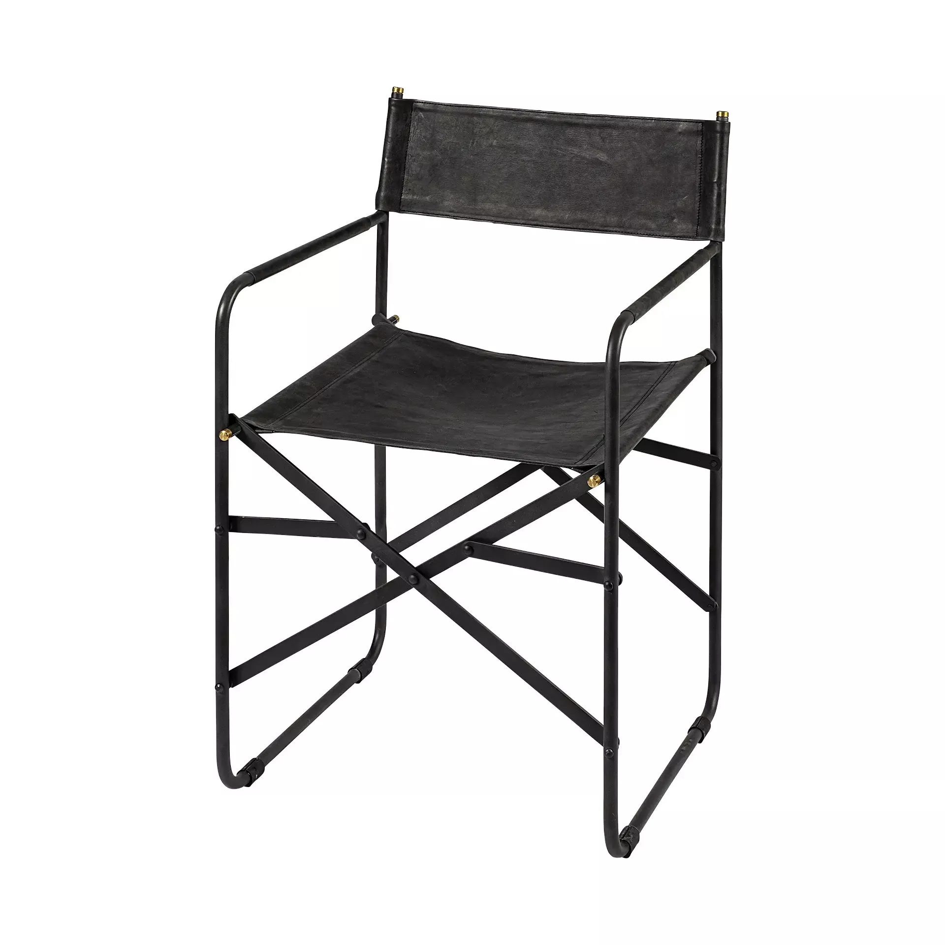 Black Leather Metal Open Back Dining Arm Chair