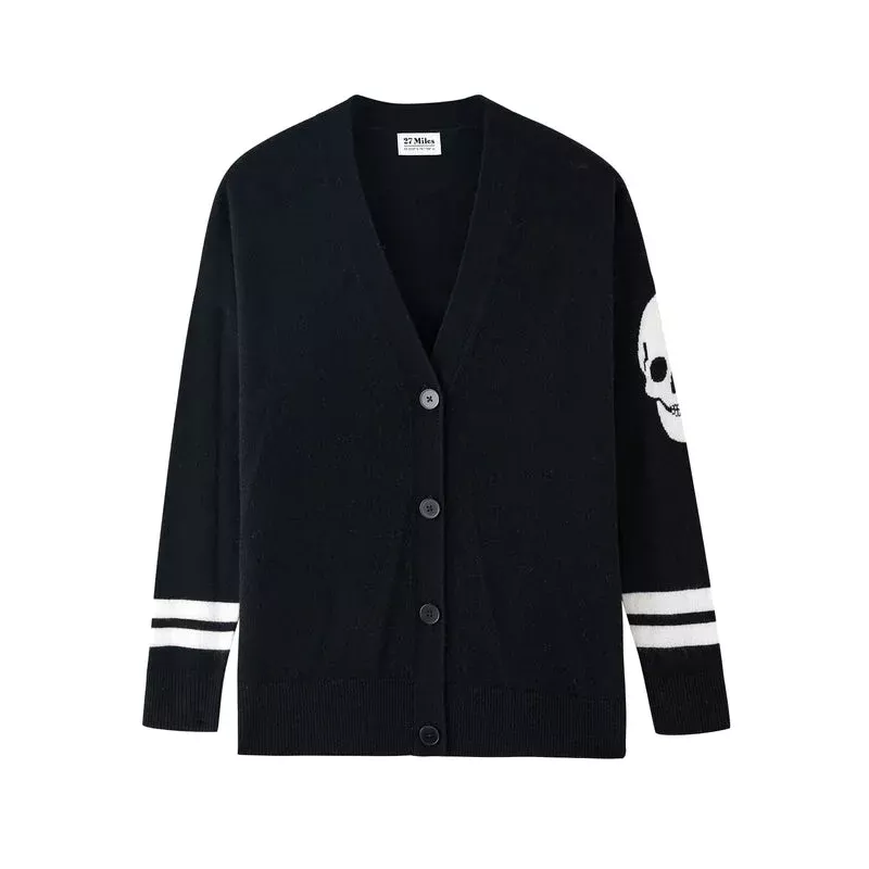 BLACK SKULL SLEEVE CARDIGAN