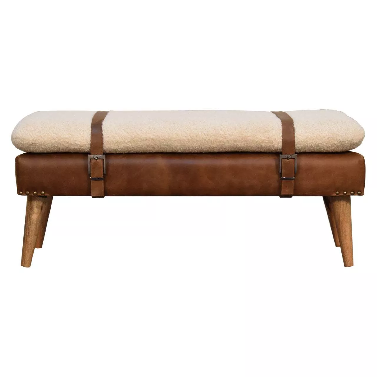 Boucle Buffalo Hide Leather Bench