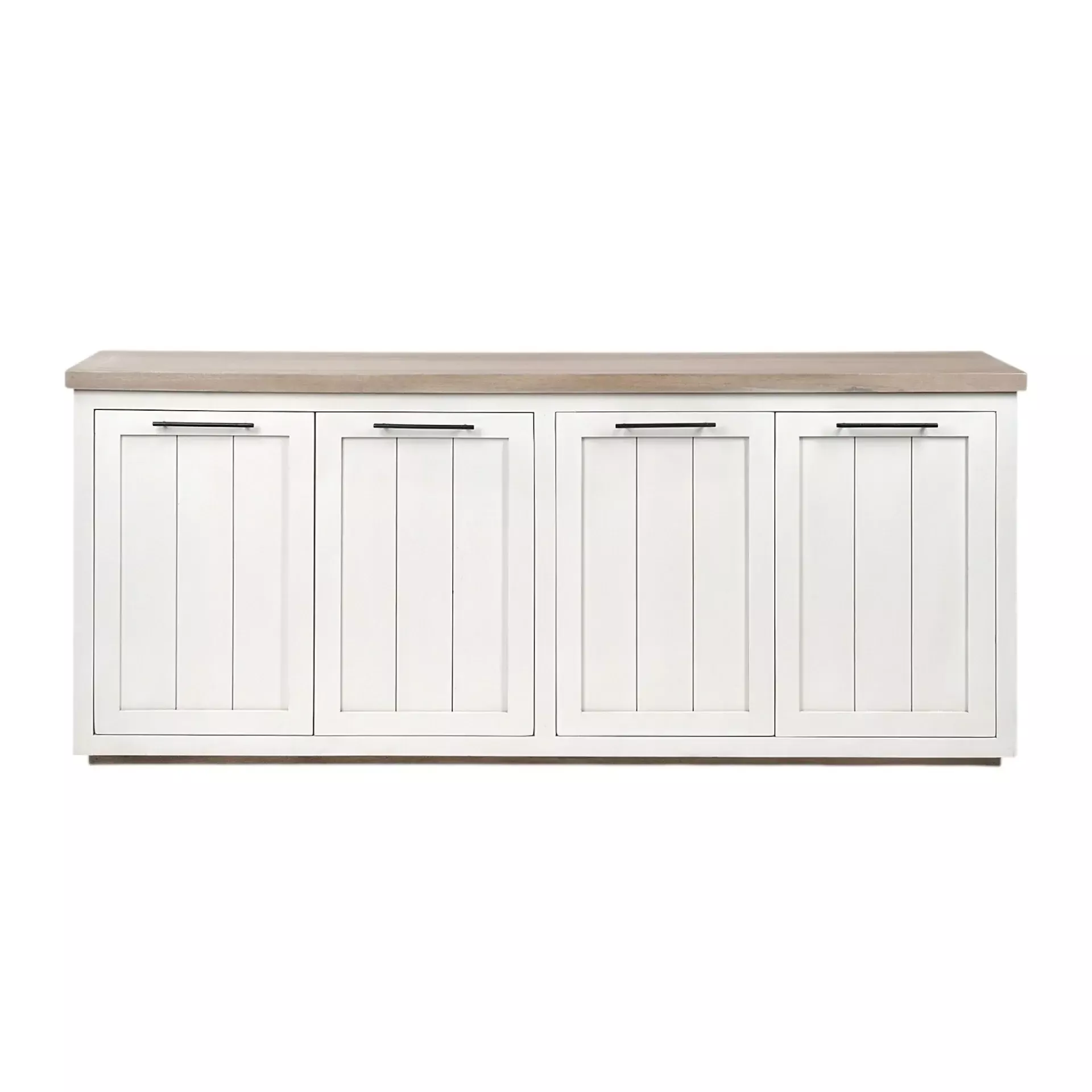 Brown Solid Mango Wood Top & White Frame Sideboard With 4 Cabinet Doors