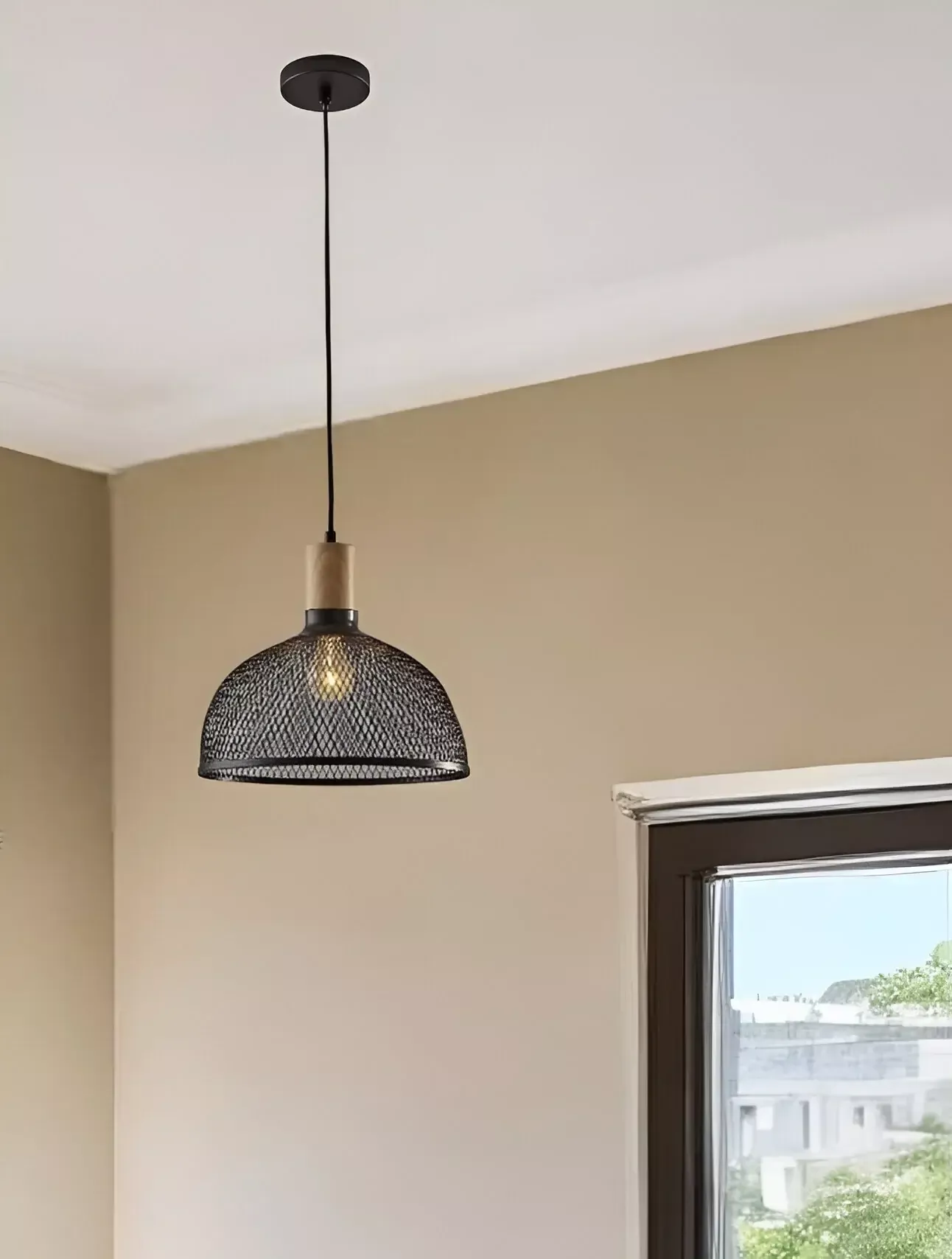 Caged Black Metal Large Ceiling Pendant