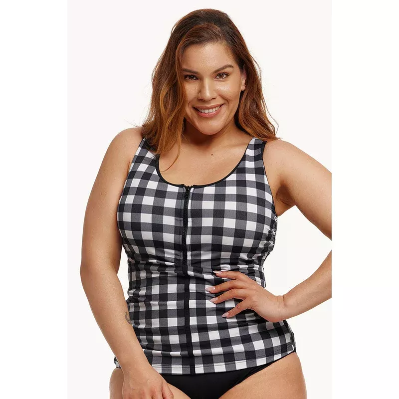 Check Deck DD/E Cup Zip Front Tankini Separate