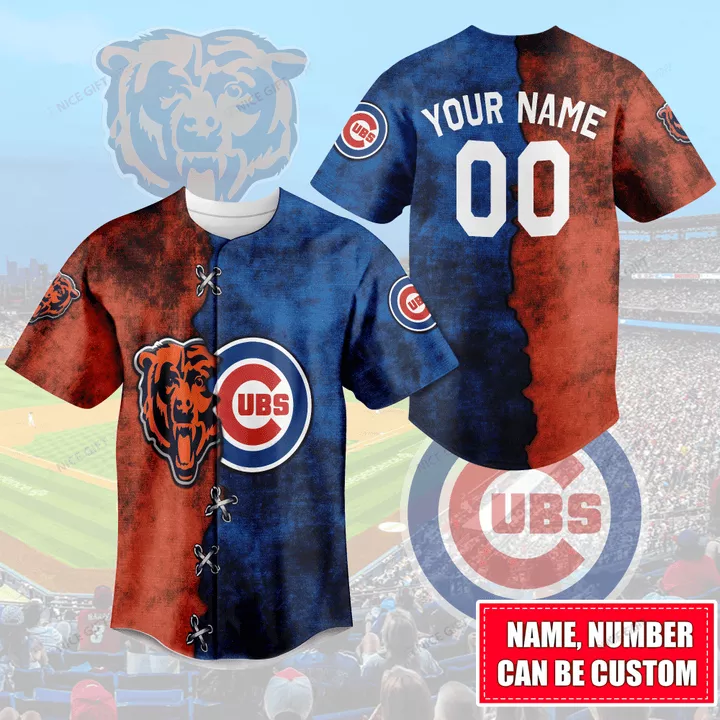 Chicago Cubs And Chicago Bear Mix Baseball Jersey