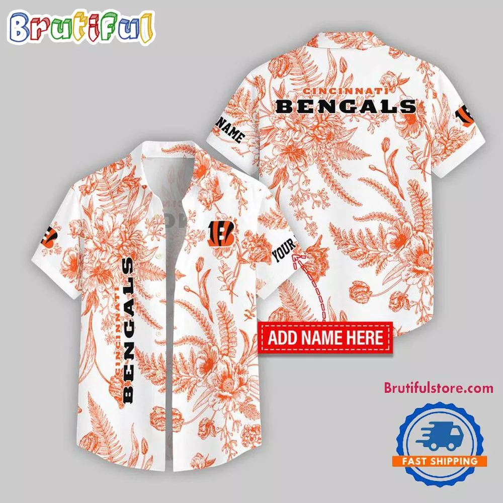Cincinnati Bengals LeafFlower Pattern Personalized Name Hawaii Shirt