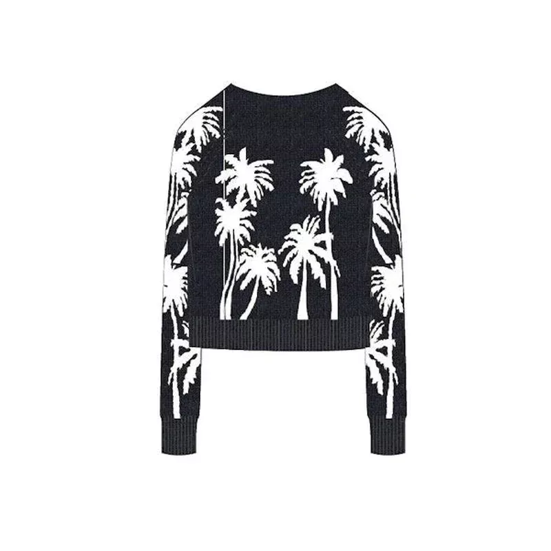 COTTON CASHMERE PALM TREE REVERSIBLE SWEATER
