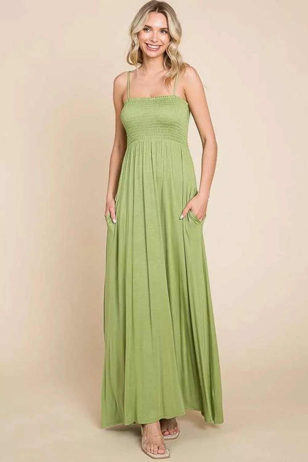 Culture Code Full Size Smocked Cami Maxi Dress with Pockets