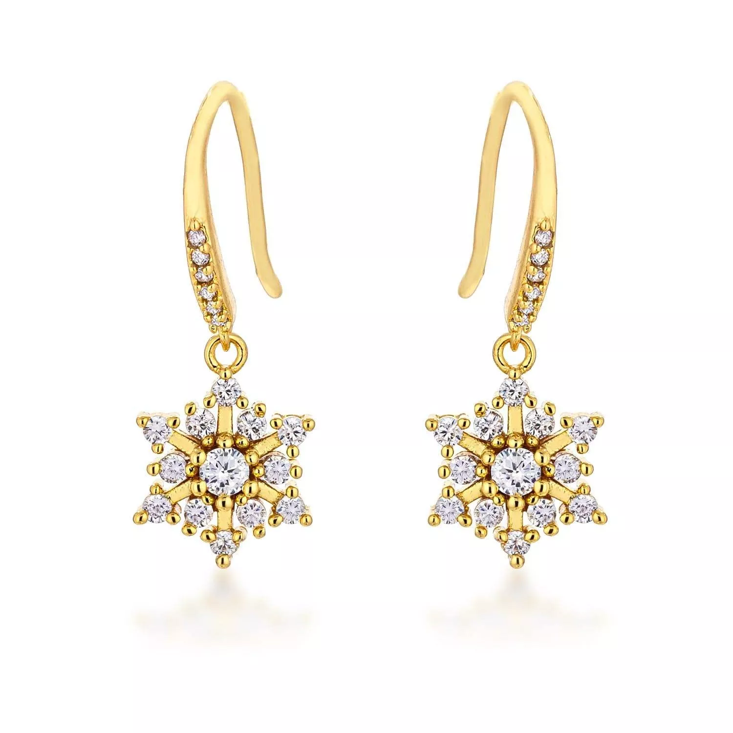 Dainty Gold Plated Snowflake Drop Earrings